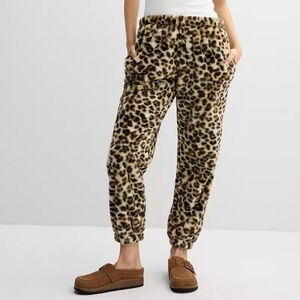 ANIMAL PRINT Woman's Joggers Size Med POCKETS Fuax Fur Texture Supet Soft
